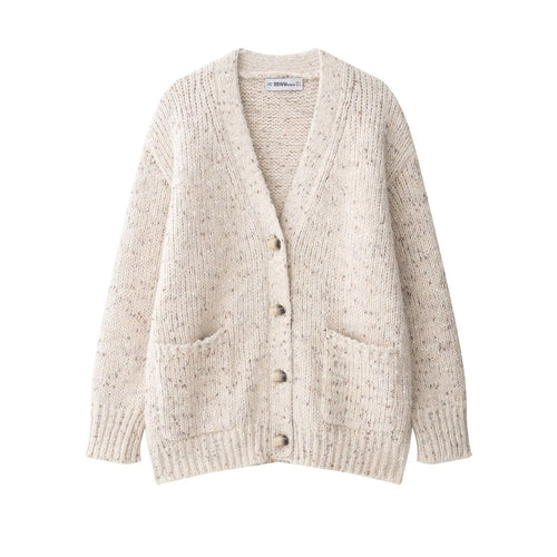 Ladies chunky knit cardigan with large patch pockets Amarae