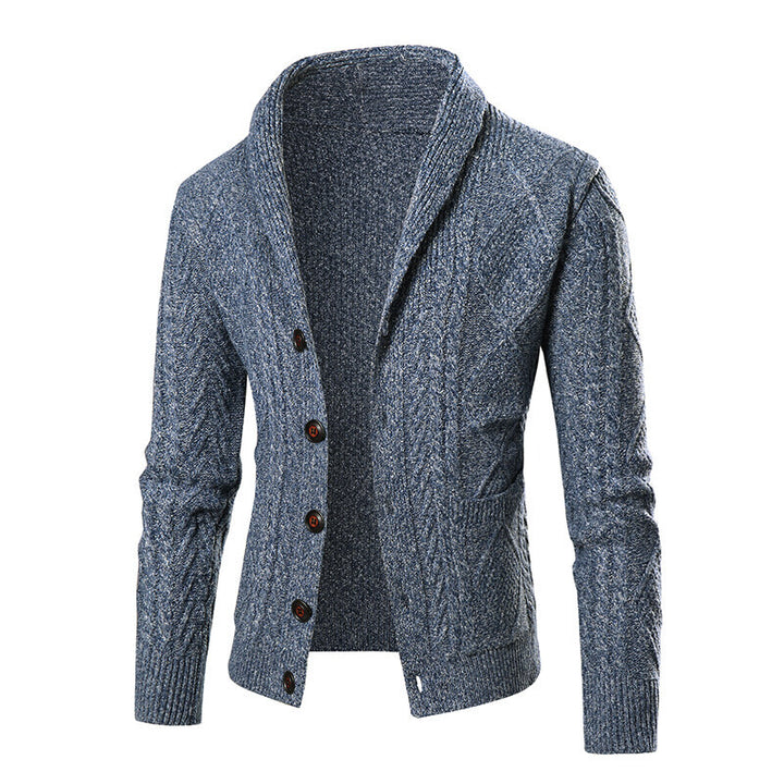 Men's knit jacket with an elegant cable pattern and button placket Lune London