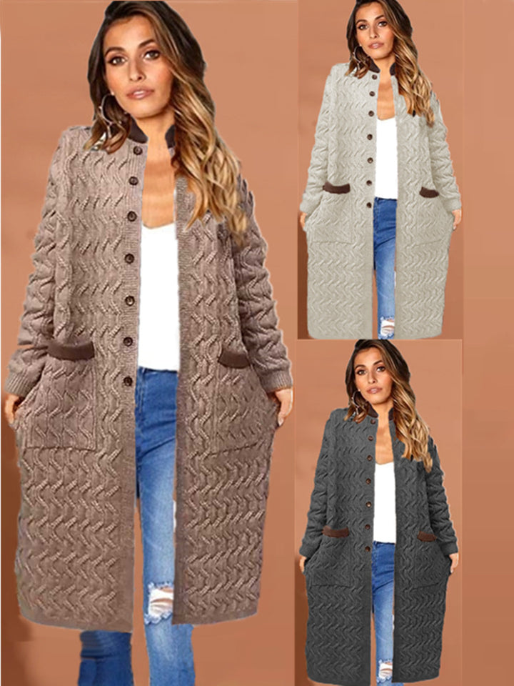Women's knit coat with large braid design and practical pockets Amarae