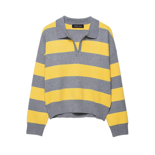 Casual knit sweater for women with polo collar and striped pattern Amarae