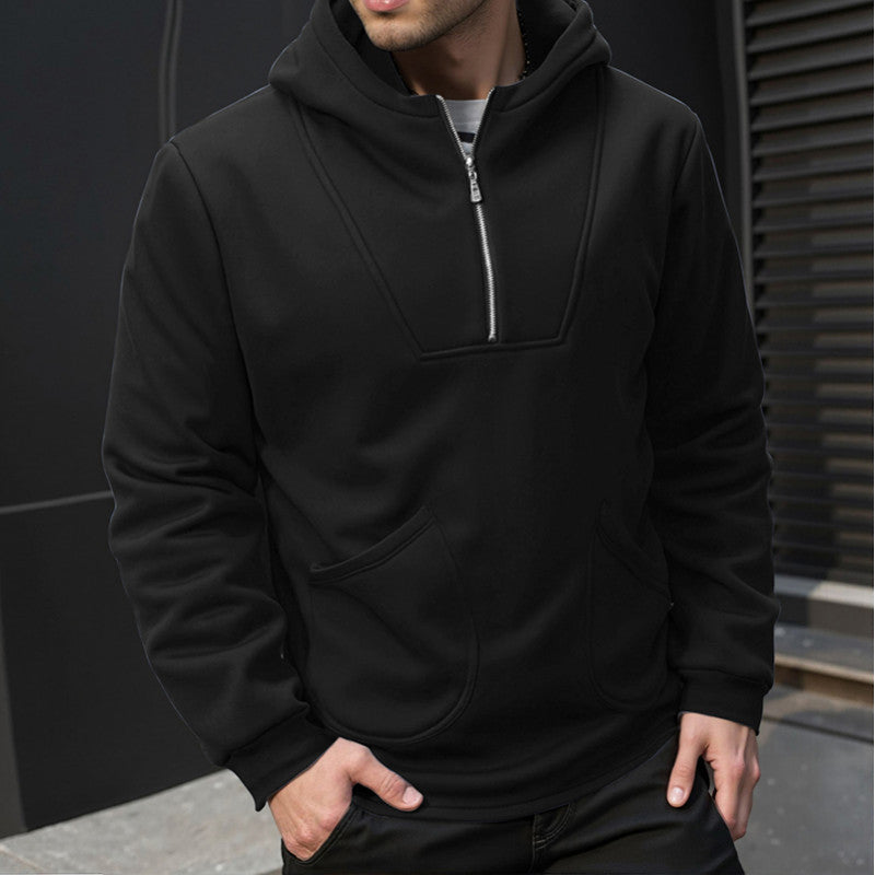 Men's sporty hooded sweatshirt with high collar and practical zippers Lune London