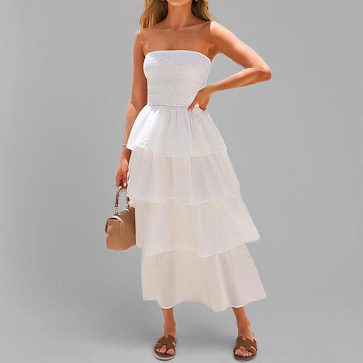 Robe maxi femme avec design à épaule dénudée et jupe volumineuse à volants Chic & Stil