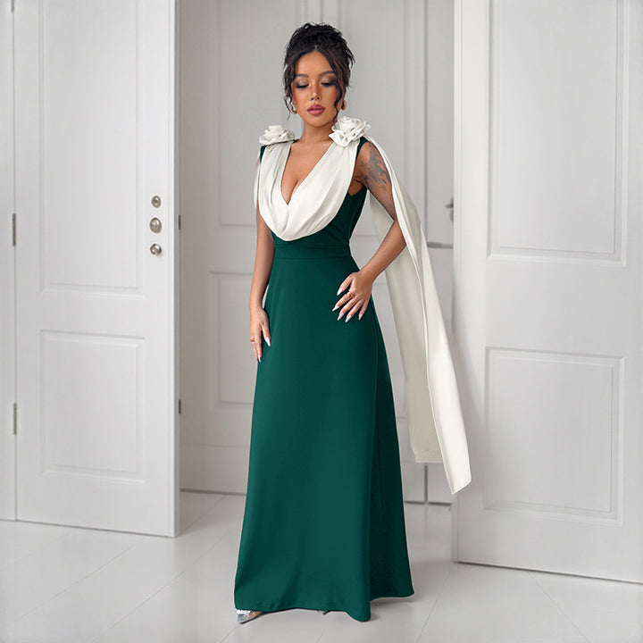 Elegant Maxi Dress for Women with Chic Draped Sleeves and Style