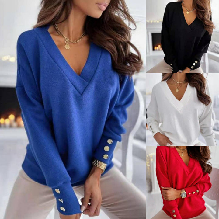 Casual women's V-neck sweater in soft cotton blend Lune London