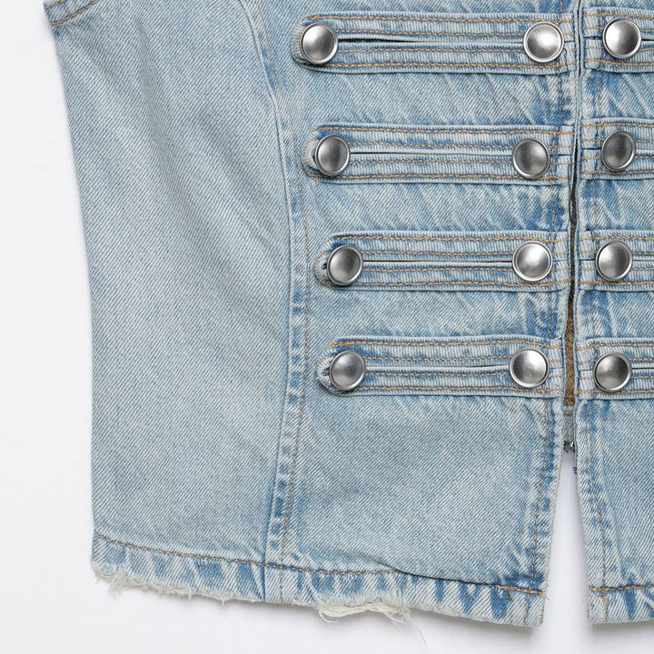 Women's jeans vest in military look with stand-up collar and decorative press stud placket Amarae
