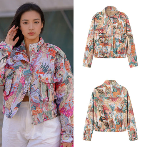 Women's utility jacket with colorful animal print and practical pockets Amarae