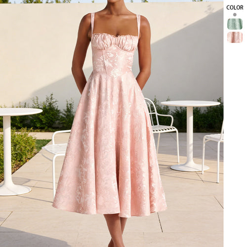 Women's midi dress with floral jacquard and stylish bustier top Amarae