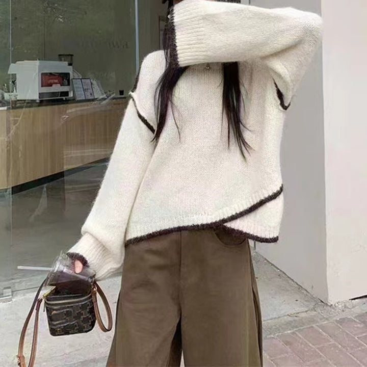 Pull en maille épaisse pour femmes avec couleurs contrastées et coupe décontractée Chic & Stil
