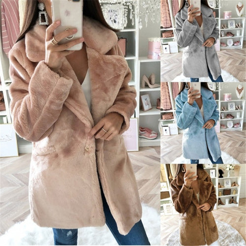 Ladies Elegant Artistic Fur Jacket with Applied Pockets and Large Lapels Amarae