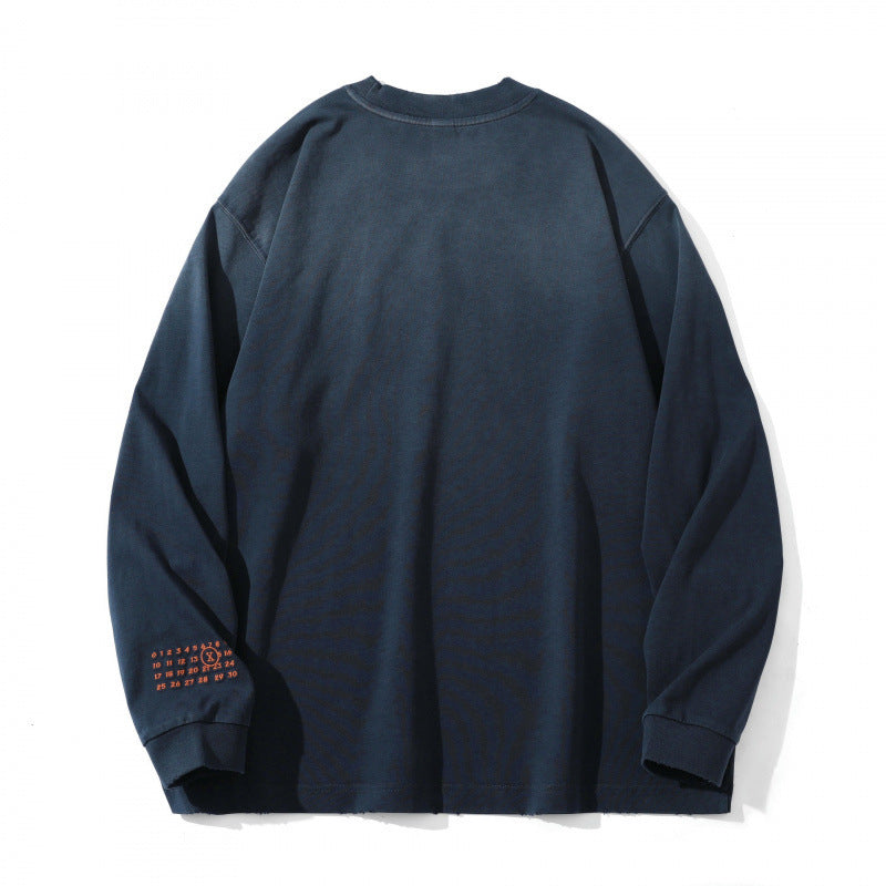 Unisex Oversize-Longsleeve Sweatshirt with Gothic Logo Embroidery and Washed Finish Amarae