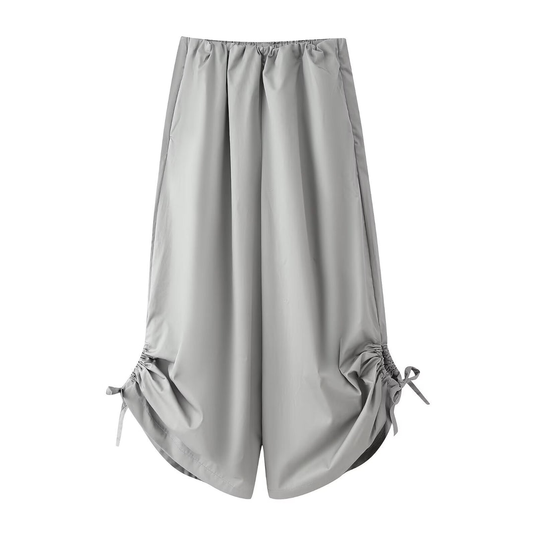 Women's Long Satin Maxi Skirt with Side Gatherings and Drawstring