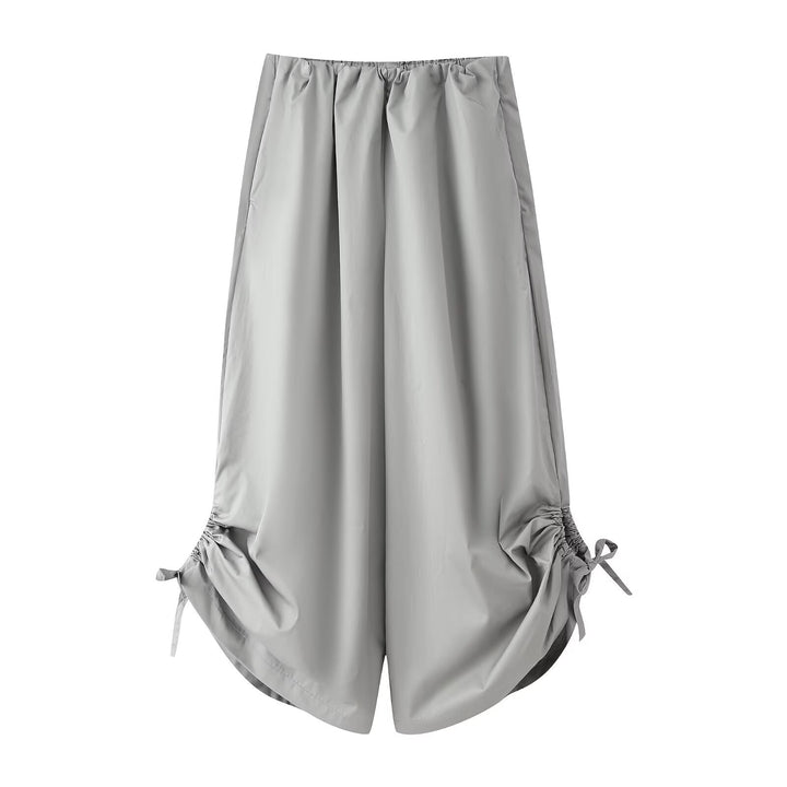 Women's Long Satin Maxi Skirt with Side Gatherings and Drawstring