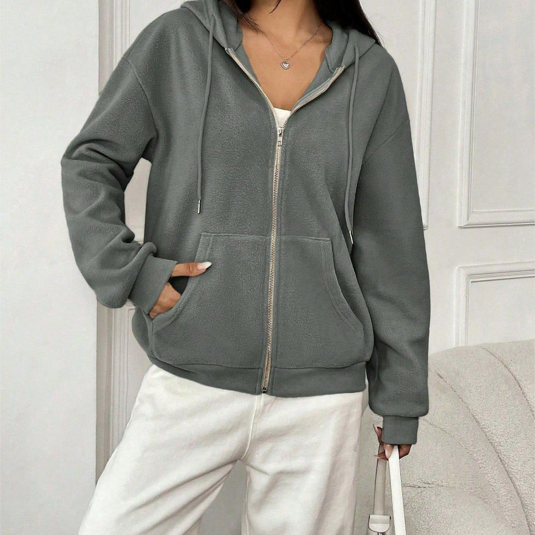 Women's Fleece Jacket with Hood and Practical Pockets Chic Und Stil