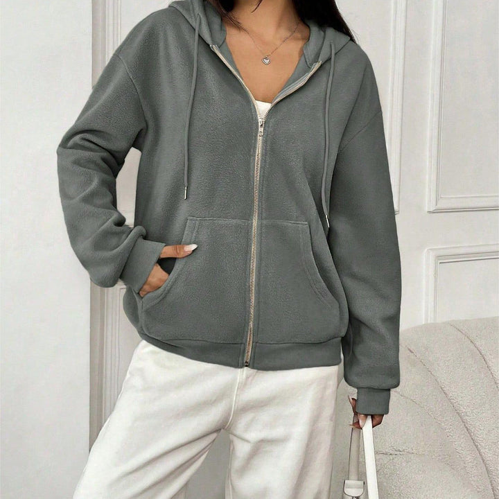 Women's Fleece Jacket with Hood and Practical Pockets Chic Und Stil
