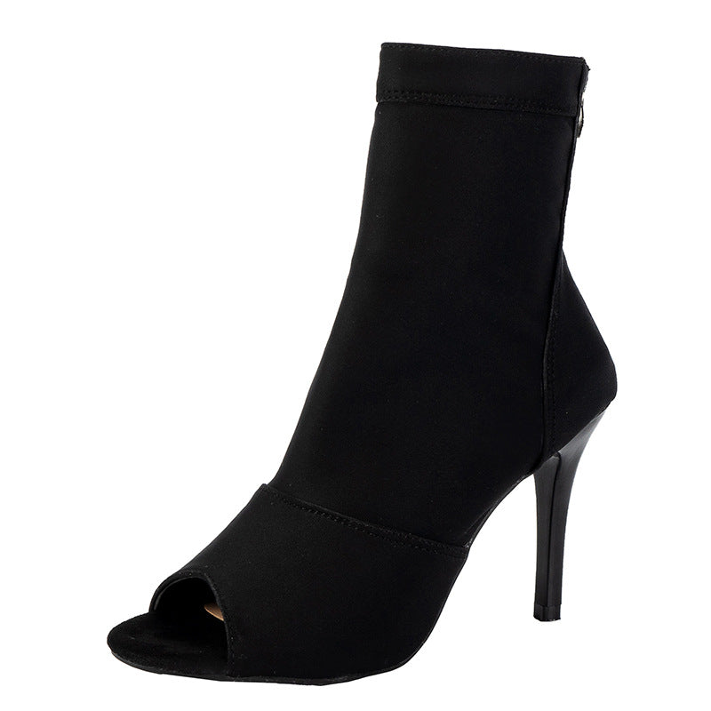 Women's Open Toe Ankle Boots with Stretch Shaft and Slim Stiletto Heel Amarae