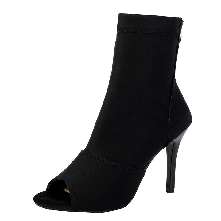Women's Open Toe Ankle Boots with Stretch Shaft and Slim Stiletto Heel Amarae