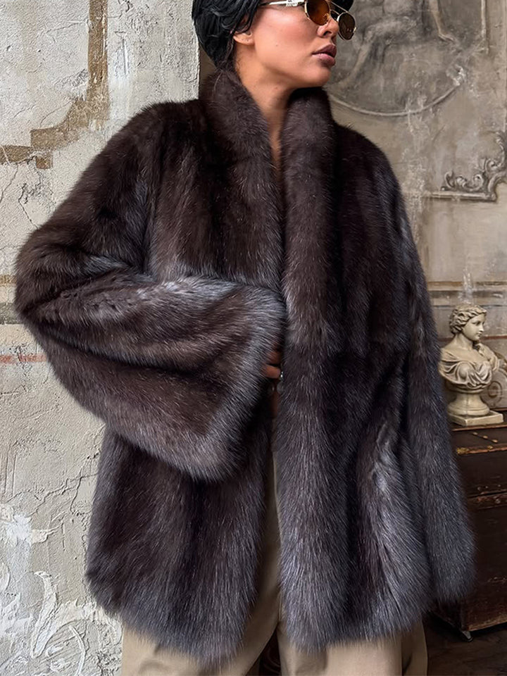 Women Short Fur Coat in Boxy Cut with Voluminous Shawl Collar Amarae