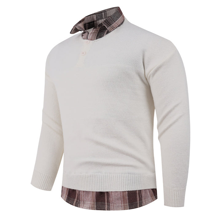 Men's sweater with integrated shirt collar and button detail Lune London