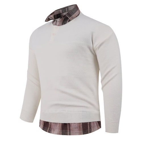 Men's sweater with integrated shirt collar and button detail Amarae