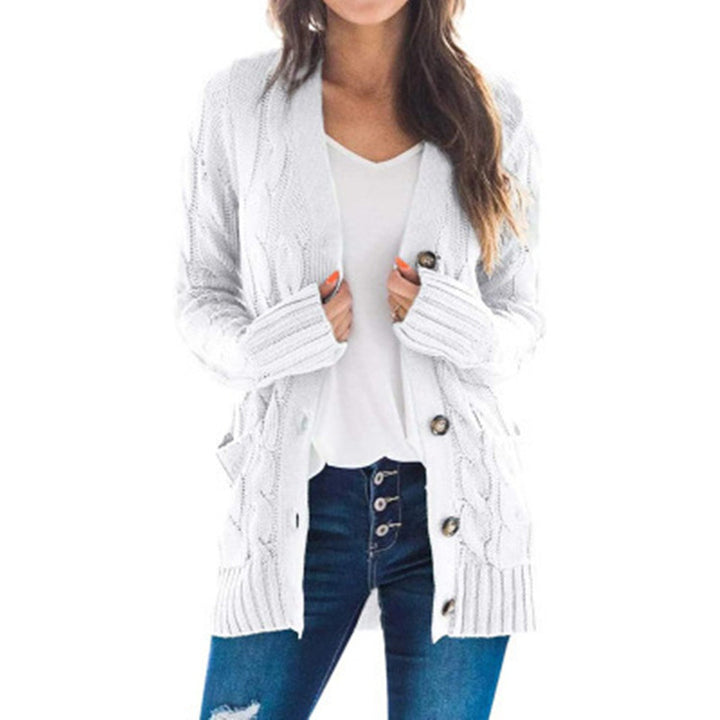 Chunky knit cardigan for ladies with a decorative twisted pattern and practical pockets Lune London
