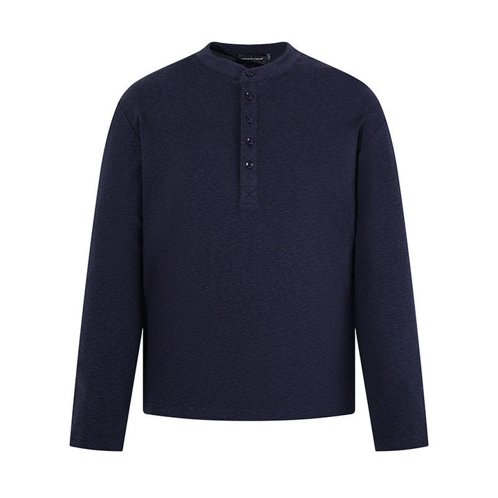 Men's Long Sleeve Henley Shirt with Stand Collar and Button Closure made of Textured Jersey Amarae