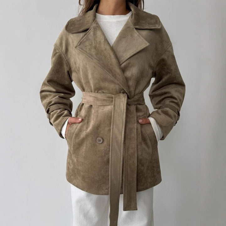 Women Elegant Suede Jacket with Belt Lune London