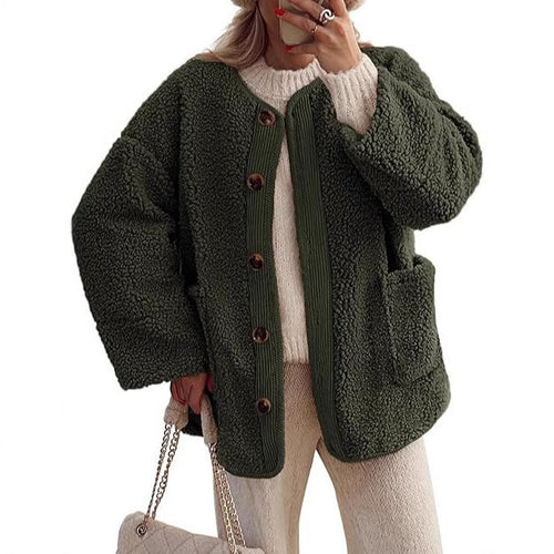 Ladies cozy fleece jacket with Moon London button details