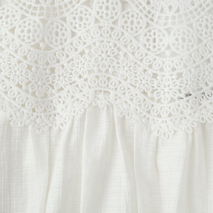 Ladies Romantic Lace Blouse with Stand Collar, Yoke and Balloon Sleeves Amarae