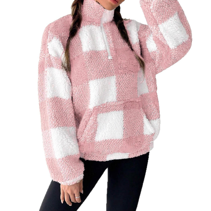 Ladies Plush Sweater with High Collar and Zipper Lune London