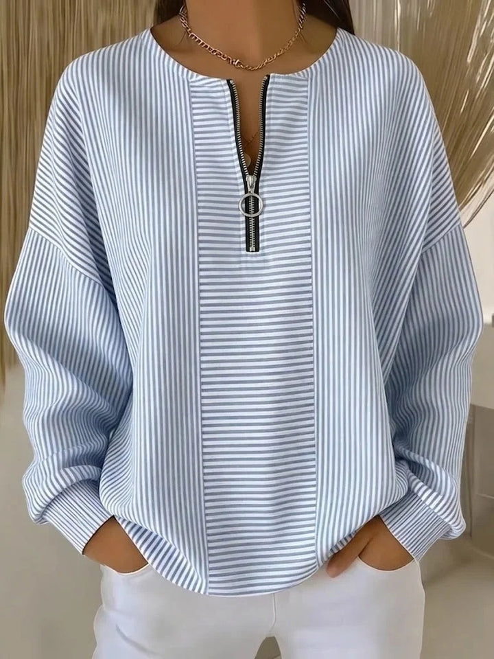 Women's Oversize Sweater with fine rib structure and short zipper Amarae