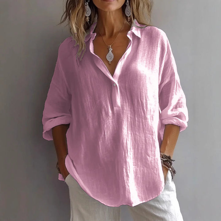 Women Loose Linen Button Blouse Lune London