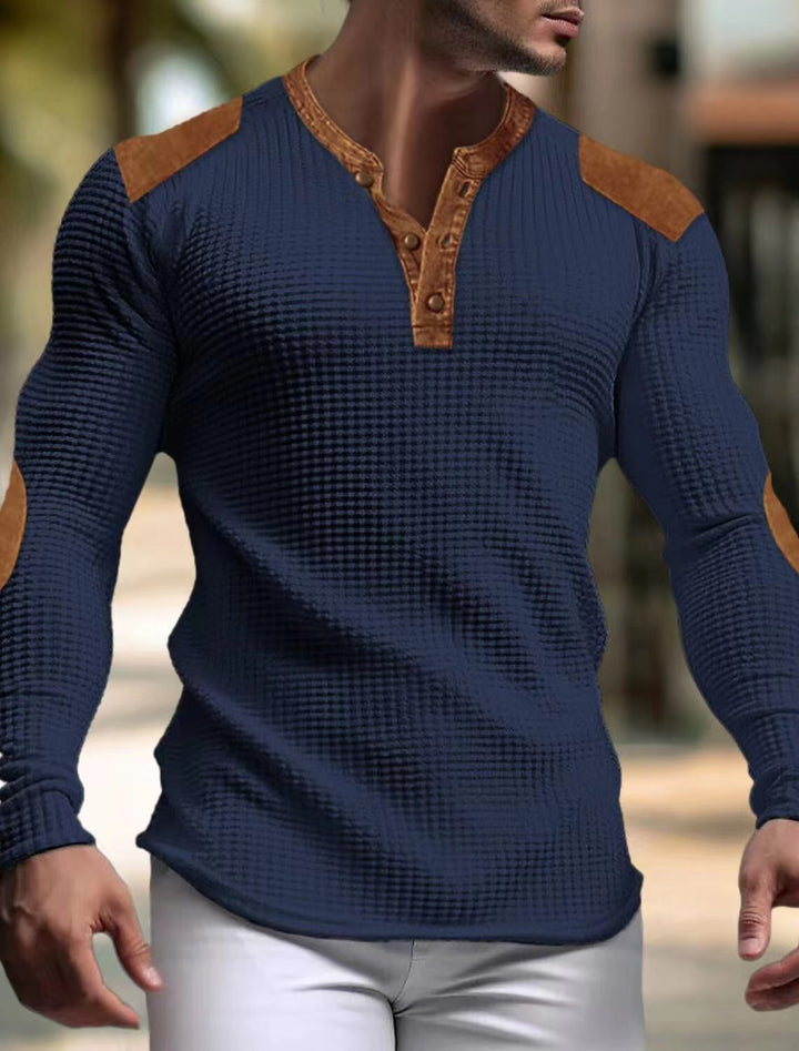 Men's Long Sleeve Henley Shirt with Textured Fabric and Contrasting Details Lune London