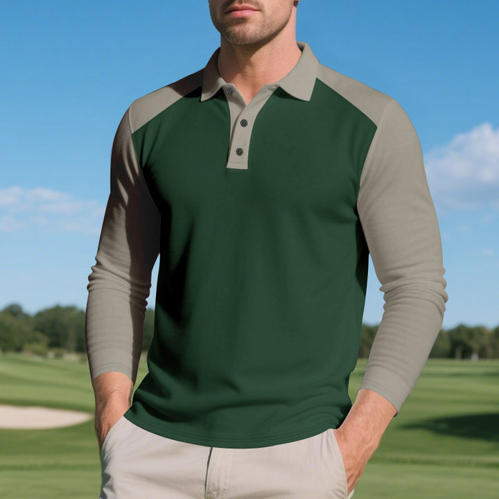 Men's long sleeve polo shirt with modern color contrast and breathable materials Lune London