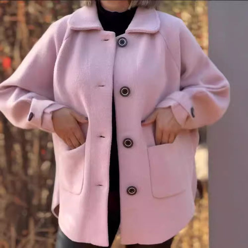 Transitional jacket for women with large collar and practical pockets Amarae