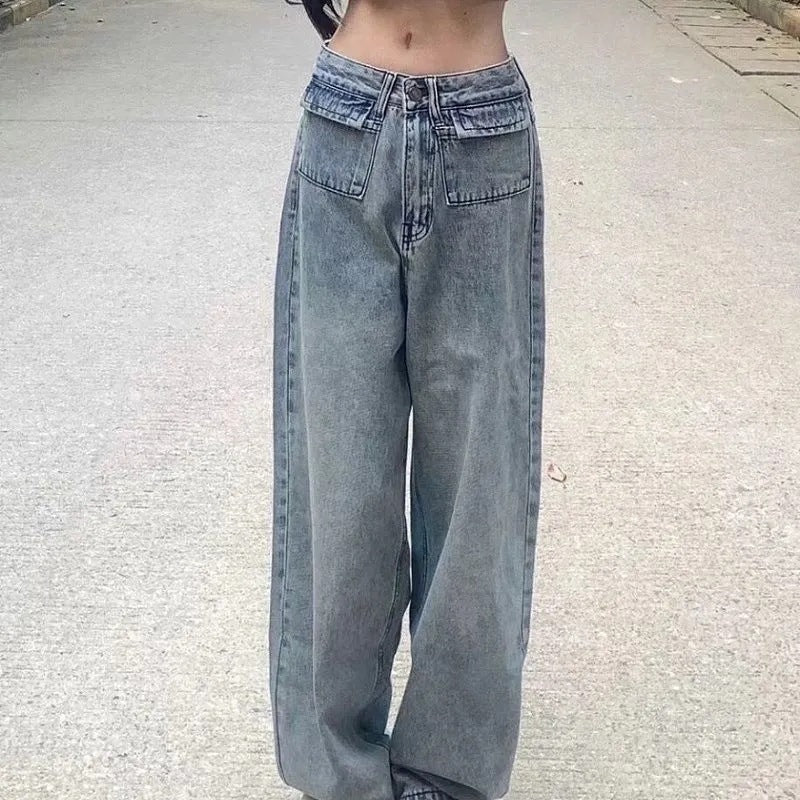 Pantalons en denim pour femmes, coupe ample, avec poches haute et lavage vintage Chic & Stil