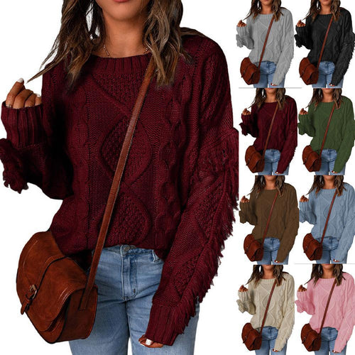 Chunky knit sweater for women with drop shoulders and elastic edges Amarae