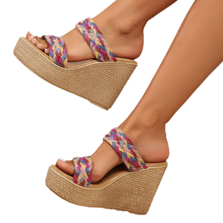 Wedge sandals for women with braided strap design and elastic insole Lune London