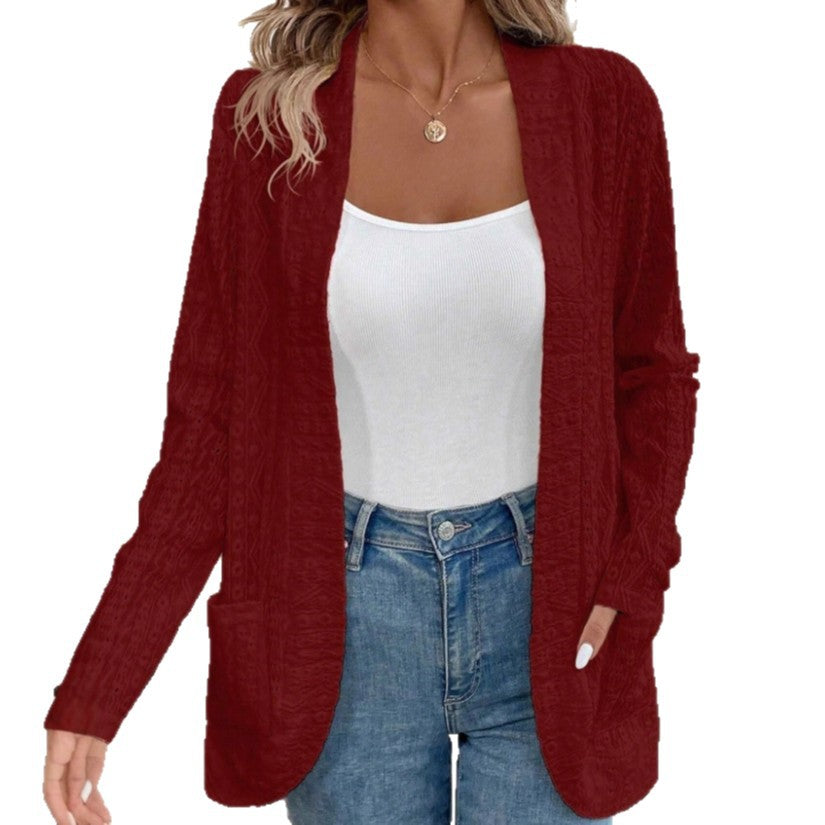 Women's Open Structured Knitted Cardigan with Pockets Amarae