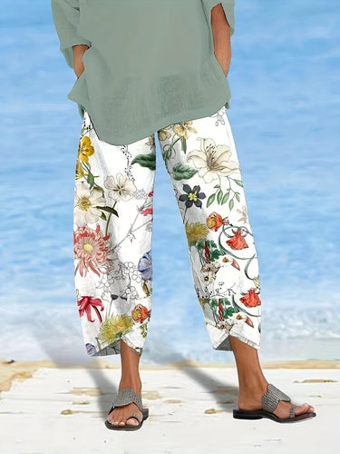 Casual women’s pants with floral pattern and elastic waistband Amarae