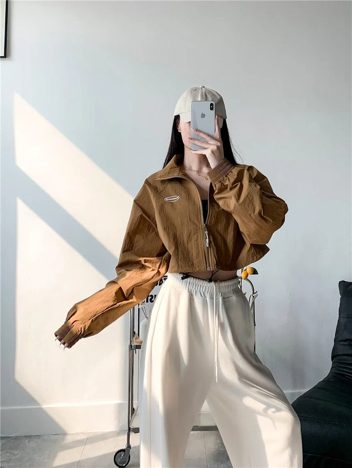 Ladies crop fashion jacket with high collar Lune London