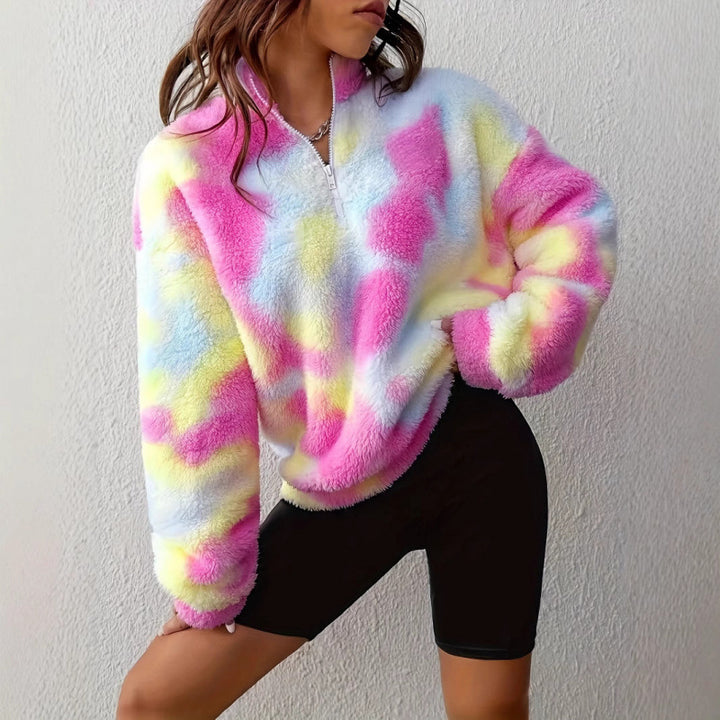 Soft fleece pullover for women with half zipper Lune London