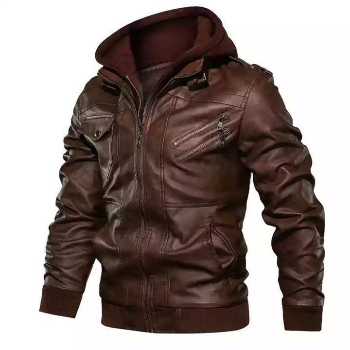 Men's vintage look biker jacket with removable hood and versatile pockets Lune London