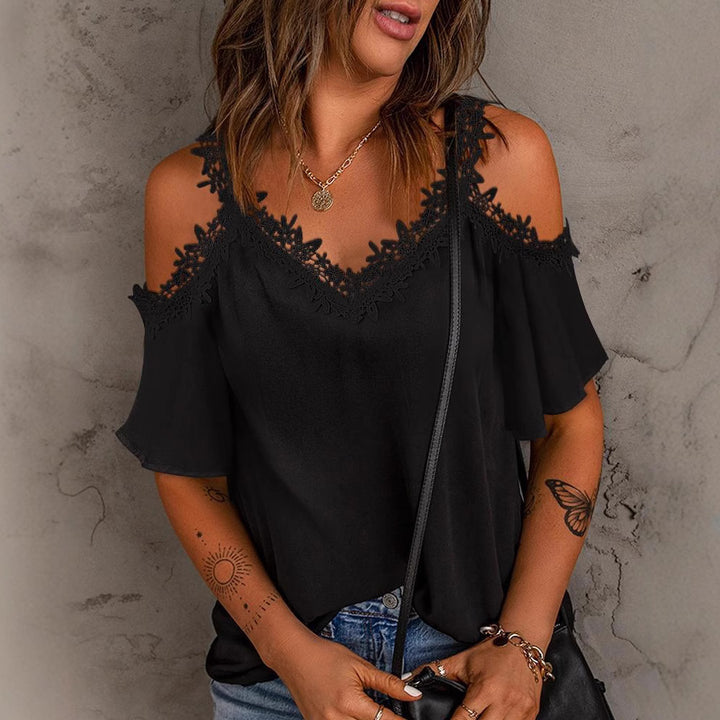 Ladies Top with Lace Detail Cold Shoulder Lune London