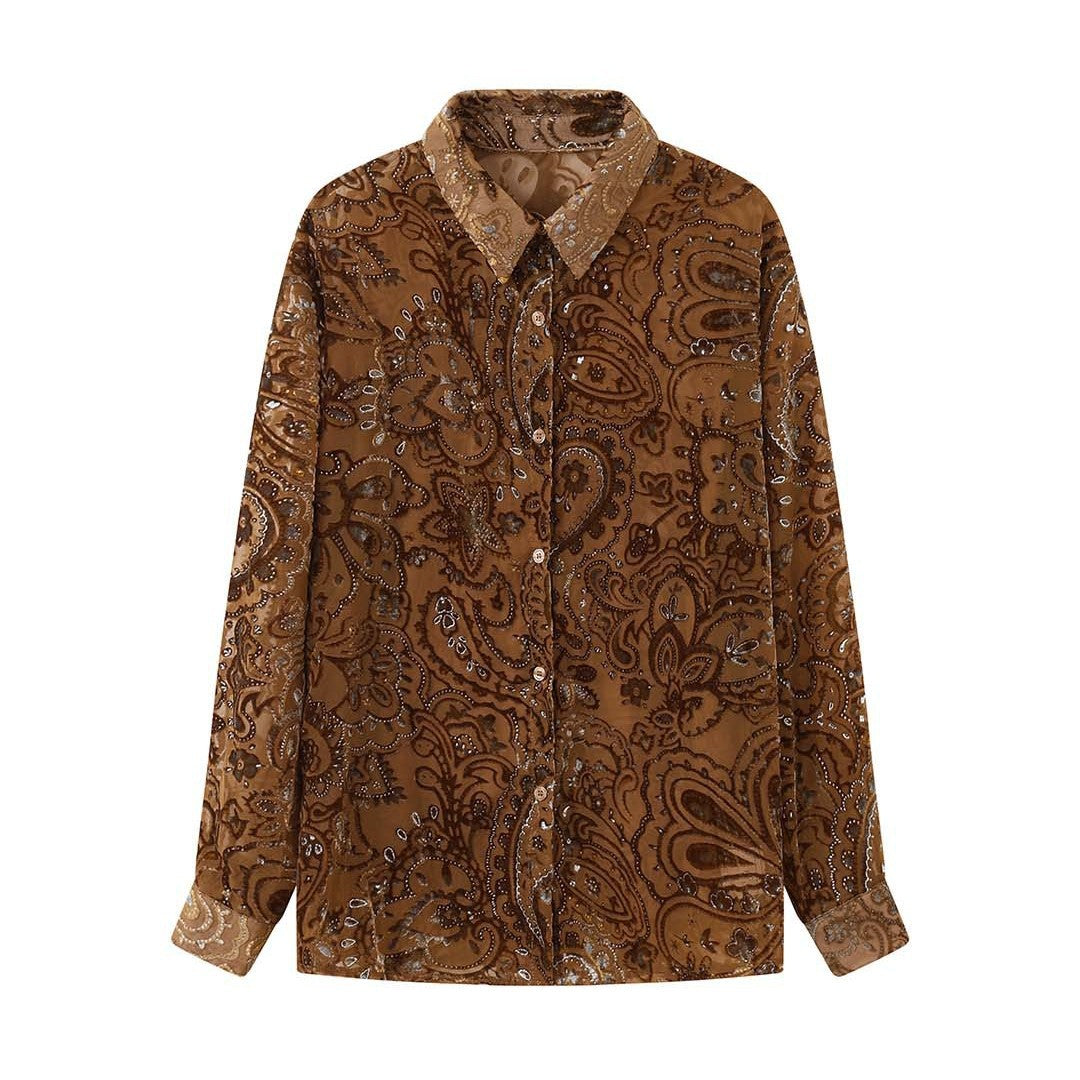 Ladies Embroidered Velvet Blouse with Paisley Pattern and Sequins Amarae