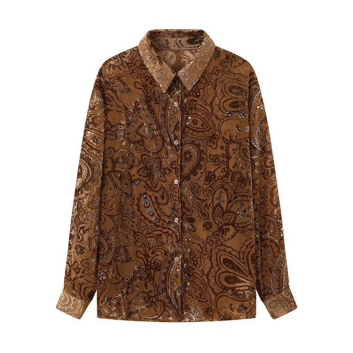 Ladies Embroidered Velvet Blouse with Paisley Pattern and Sequins Amarae