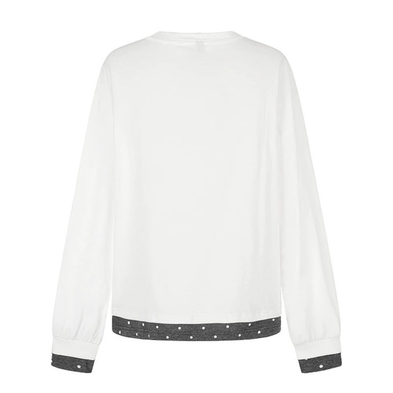 Women's loungewear long sleeve with puppy print, henley button placket and dotted hem