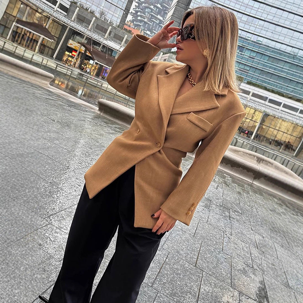 Women's Tailored Wool Blend Blazer with Emphasized Waist and Distinctive Shoulder Area Amarae