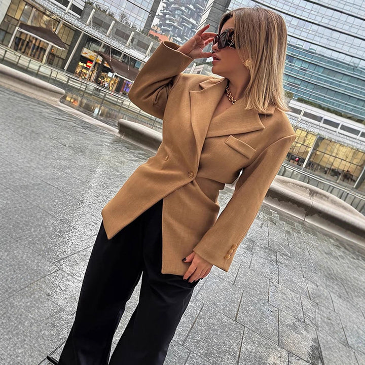 Women's Tailored Wool Blend Blazer with Emphasized Waist and Distinctive Shoulder Area Amarae