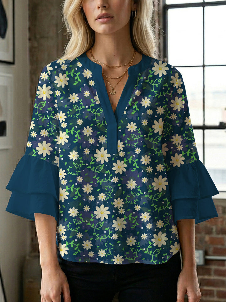 Women's blouse with voluminous sleeves and floral design Lune London