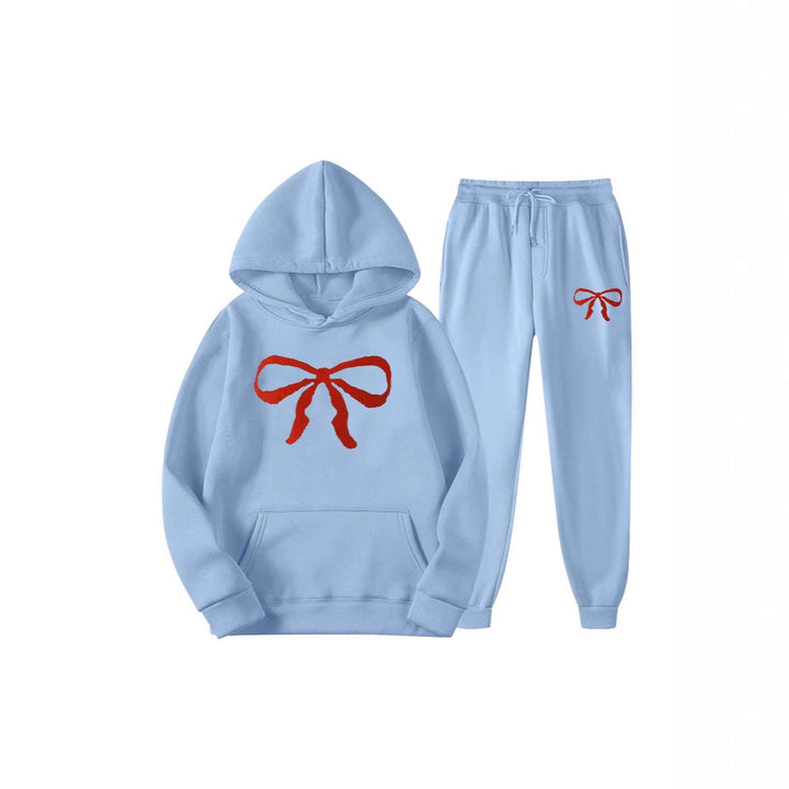 Women's hooded sweat suit with creative bow motif and comfortable fit Chic & Stil